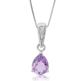 0.85 cttw Purple Amethyst Pendant Necklace .925 Sterling Silver 9x7 MM Pear