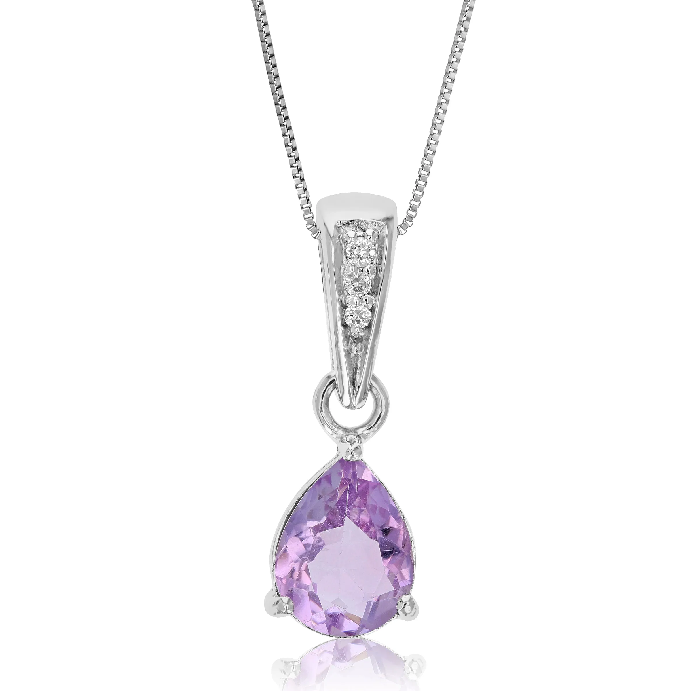 0.85 cttw Purple Amethyst Pendant Necklace .925 Sterling Silver 9x7 MM Pear