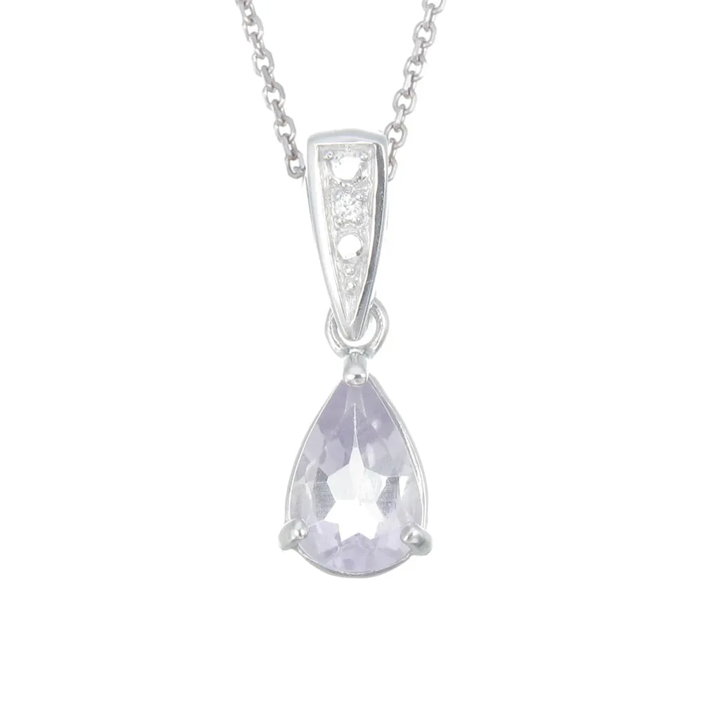 0.85 cttw Purple Amethyst Pendant Necklace .925 Sterling Silver 9x7 MM Pear