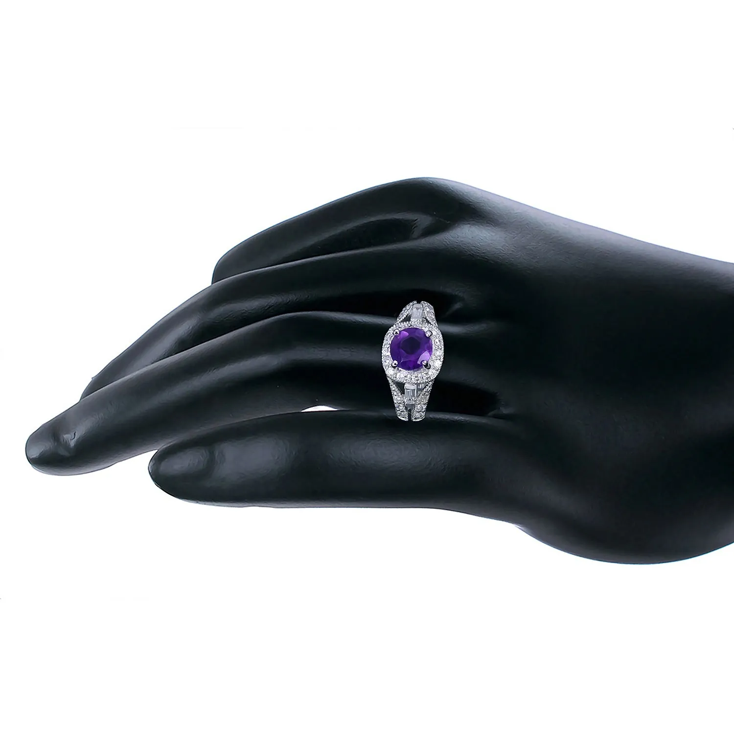 0.85 cttw Purple Amethyst Ring .925 Sterling Silver with Rhodium Round 7 MM