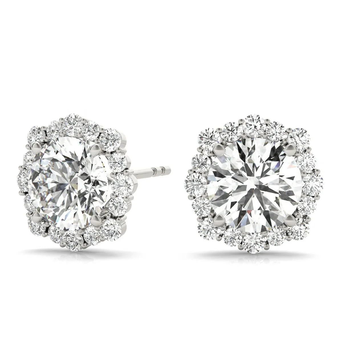 1 1/5 Carat Tw Floral Halo Diamond Stud Earrings 14K White Gold