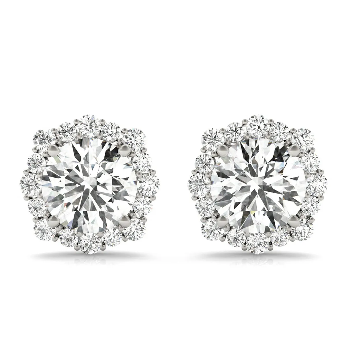 1 1/5 Carat Tw Floral Halo Diamond Stud Earrings 14K White Gold