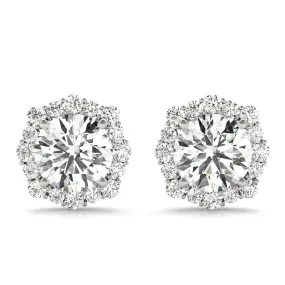 1 1/5 Carat Tw Floral Halo Diamond Stud Earrings 14K White Gold