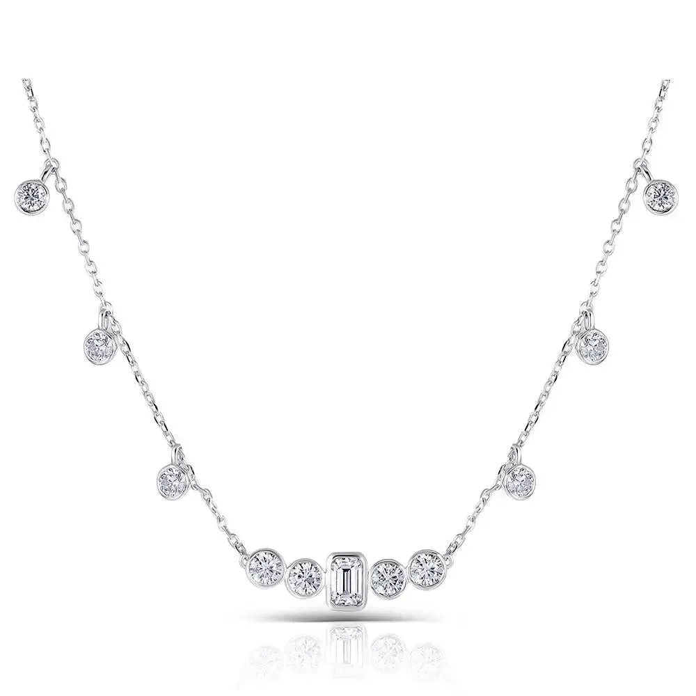 10k White Gold Moissanite Necklace 0.7ct Emerald Center Stone 2.72ct Total