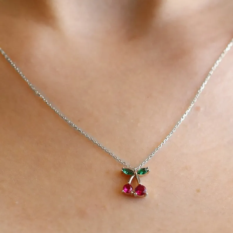 14K Gold Cherry Necklace Tiny Cherry Necklace Valentine's Day Gift Birthday Gift For Women