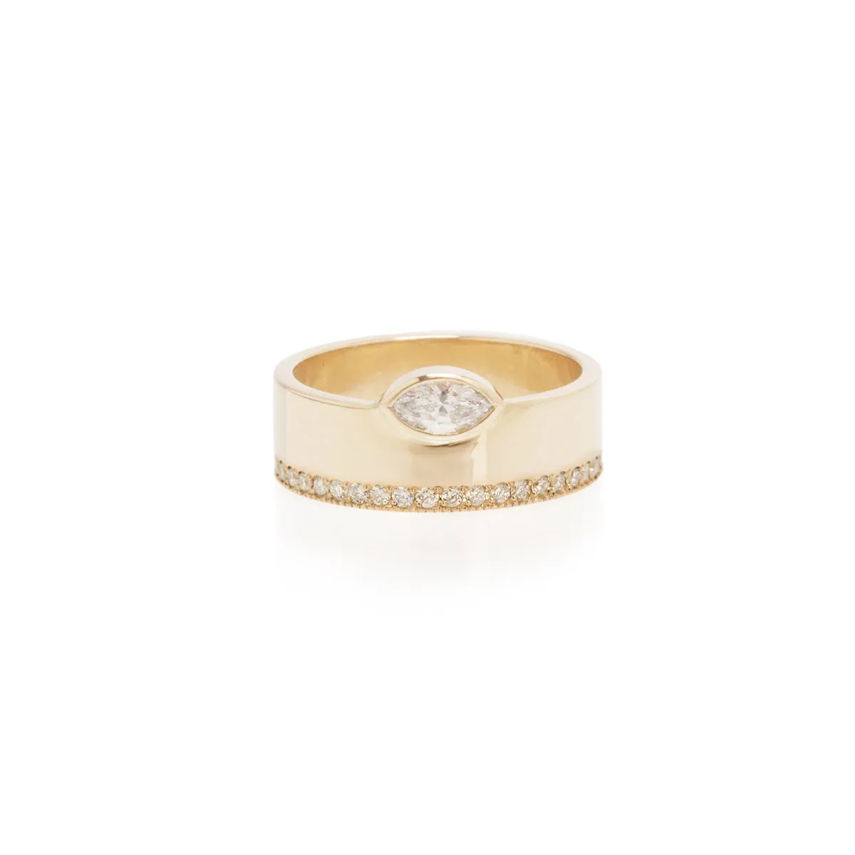 14k Pavé & Marquise Diamond Wide Flat Band