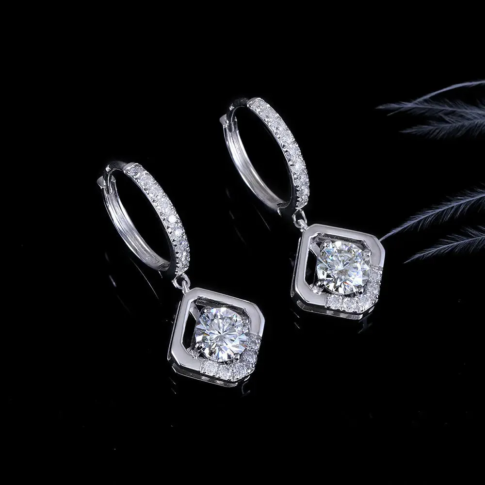 14k White Gold Drop / Hoop Moissanite Earrings 1ctw