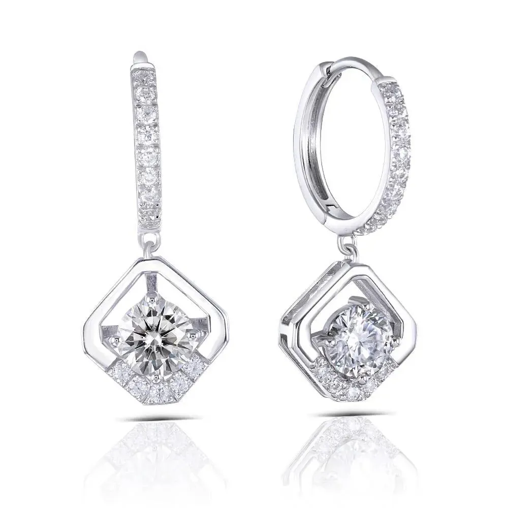 14k White Gold Drop / Hoop Moissanite Earrings 1ctw