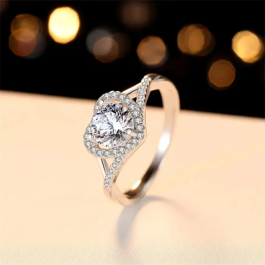 14k White Gold Heart Shaped Halo Moissanite Ring 1ct Center Stone