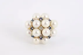 14k White Gold Ring w/ Pearls 0.04tcw Diamond 0.36tcw Sapphires Sz 7.25(13.16g)