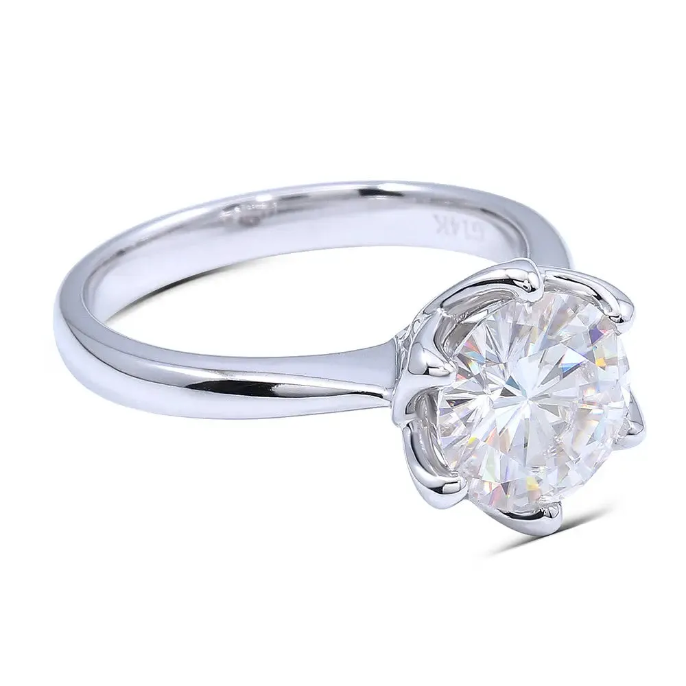 14k White Gold Solitaire Moissanite Ring 2ct