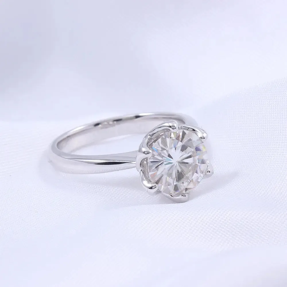 14k White Gold Solitaire Moissanite Ring 2ct