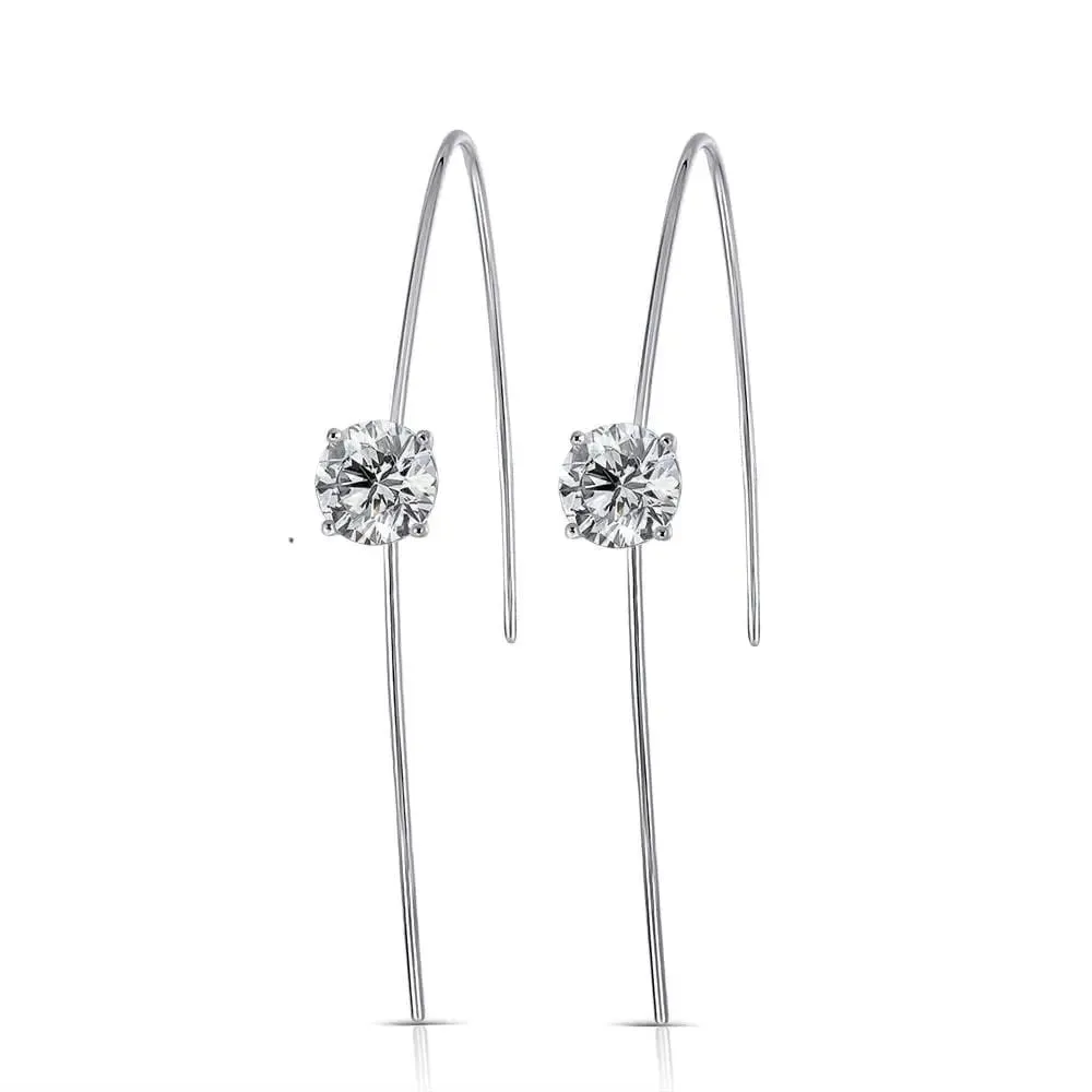 14k White, Yellow, Rose Gold Drop / Dangle Moissanite Earrings 2ctw