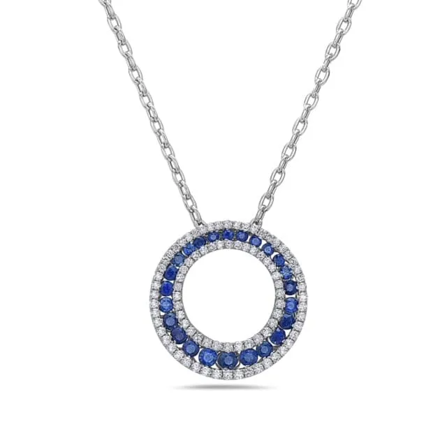 18K White Gold Sapphire and Diamond Circle Necklace