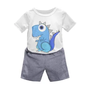 2 Piece T-Rex Toddler Boy's T-shirt and Striped Shorts Set