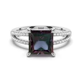 3 CT. Princess Cut Alexandrite Engagement Ring With Split Band