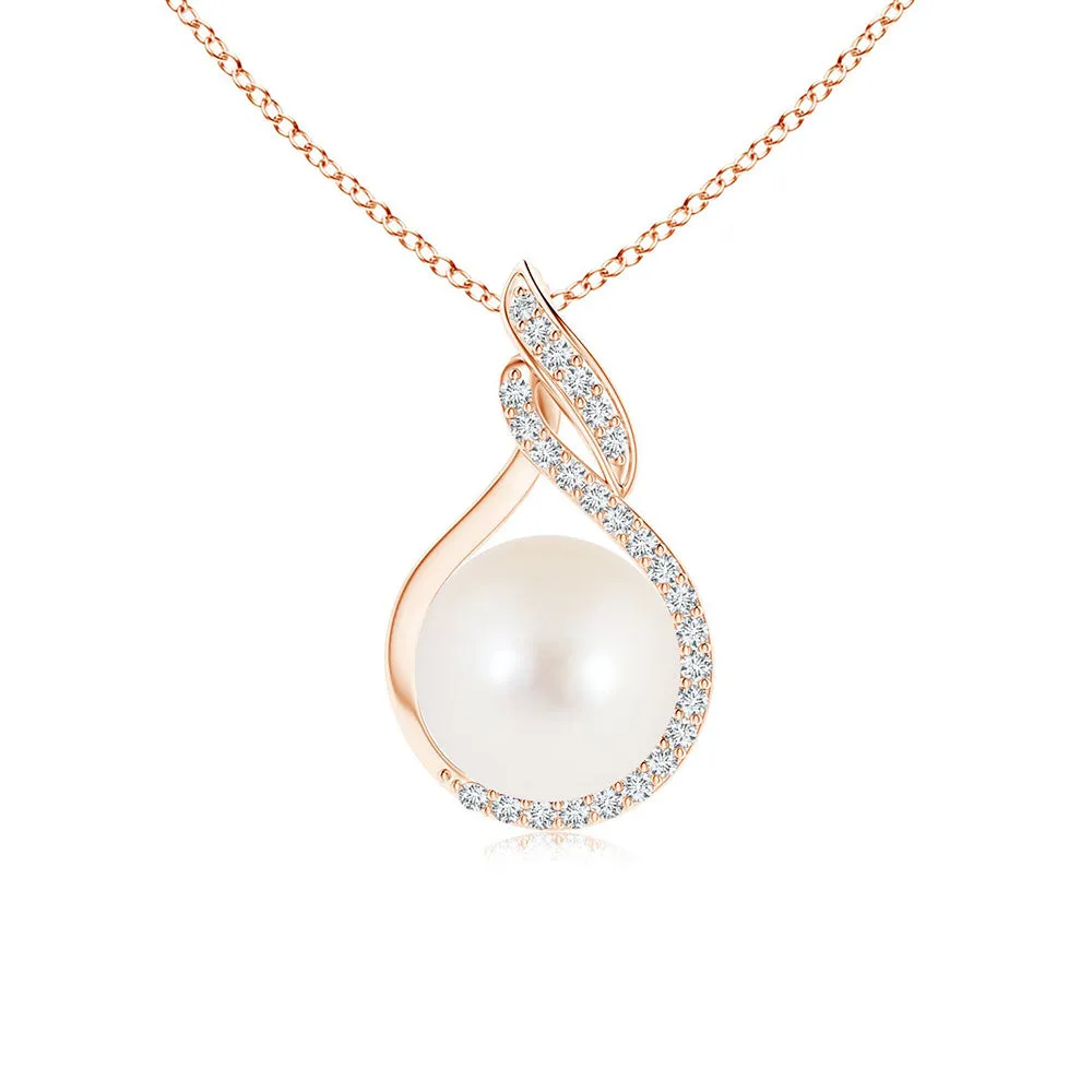 8mm Freshwater Cultured Pearl Swirl Pendant with Pavé Moissanite