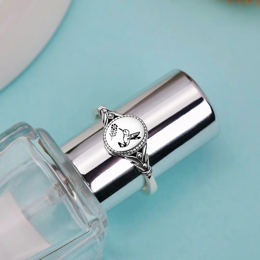 925 Sterling Silver Hummingbird Ring Bird Flower Ring Bee Ring Christmas Gift for Mother Women