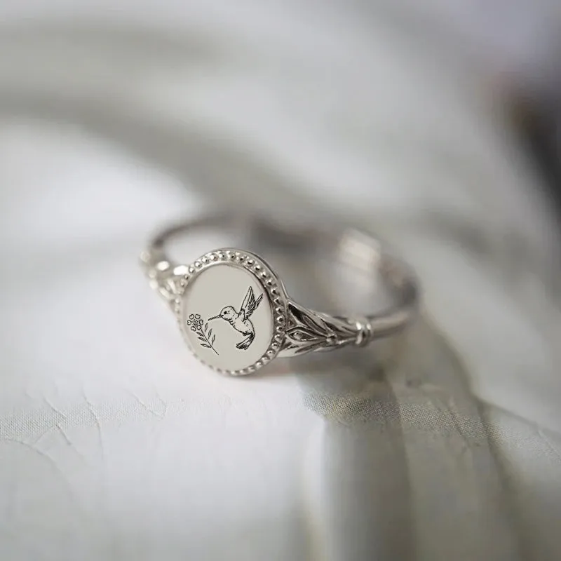 925 Sterling Silver Hummingbird Ring Bird Flower Ring Bee Ring Christmas Gift for Mother Women