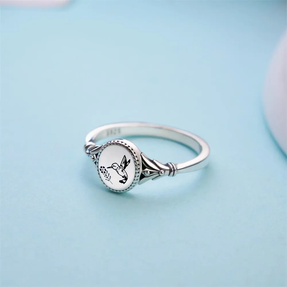 925 Sterling Silver Hummingbird Ring Bird Flower Ring Bee Ring Christmas Gift for Mother Women