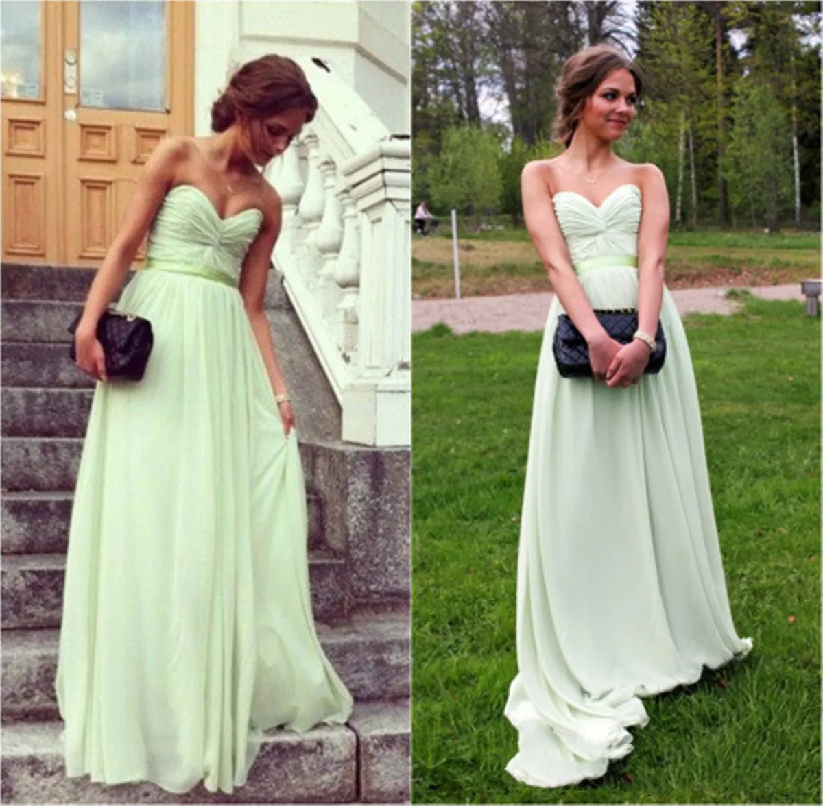 A Line Sage Long Prom Dresses, Long Bridesmaid Dresses, Formal Dresses, Wedding Party Dresses