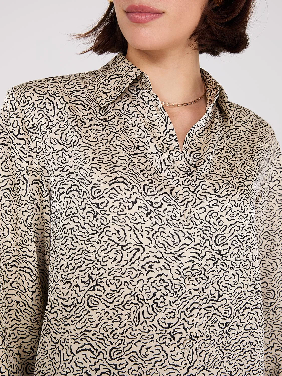 Abstract Print Satin Tunic Blouse