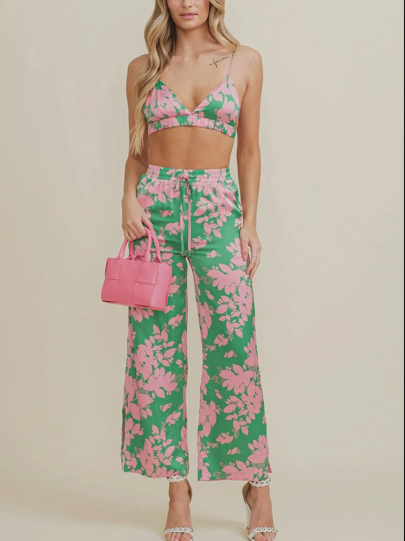 Adore You Floral Satin Pant | Part of Set