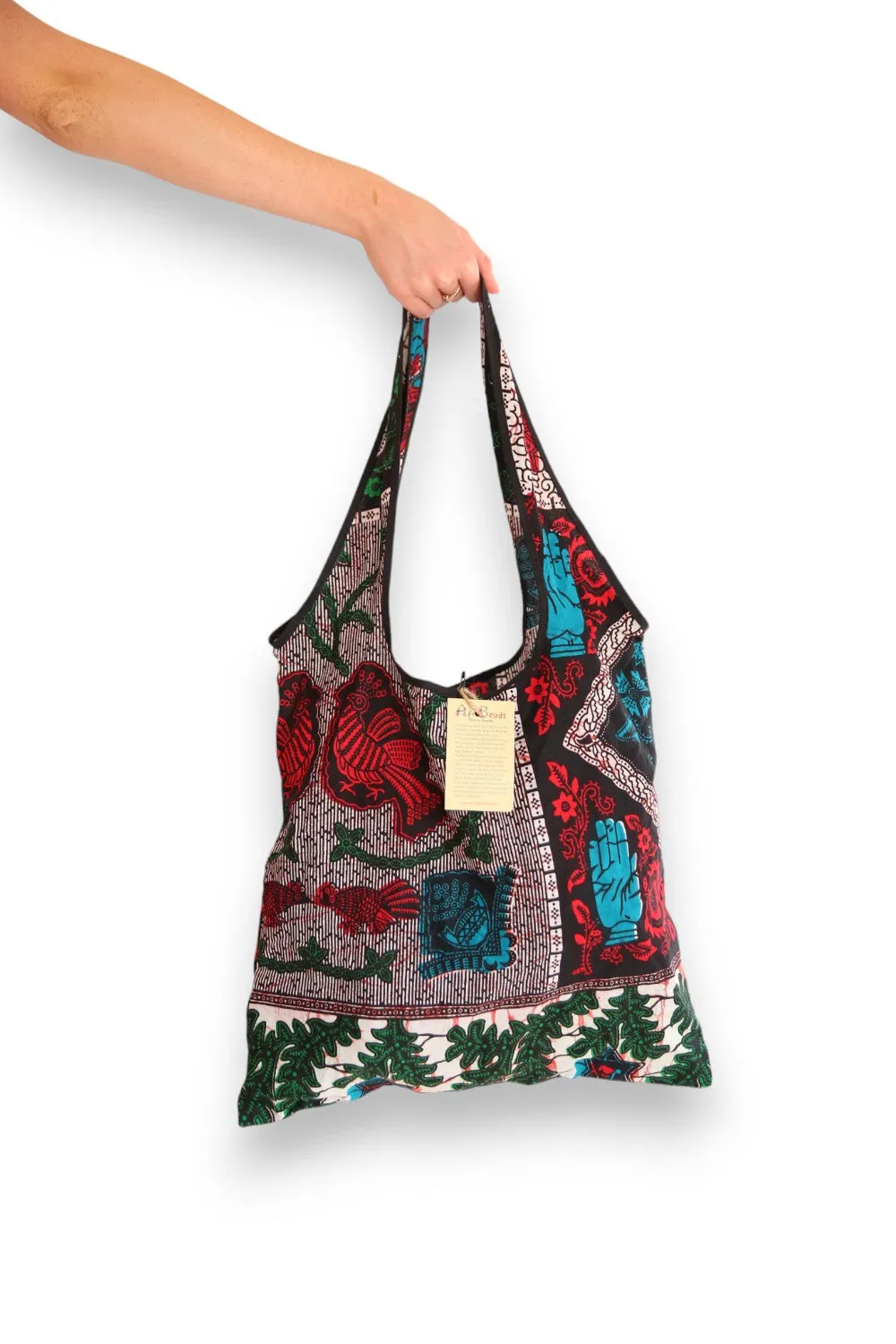 AFRI BEADS FABRIC SHOPPING BAG RED & BLUE