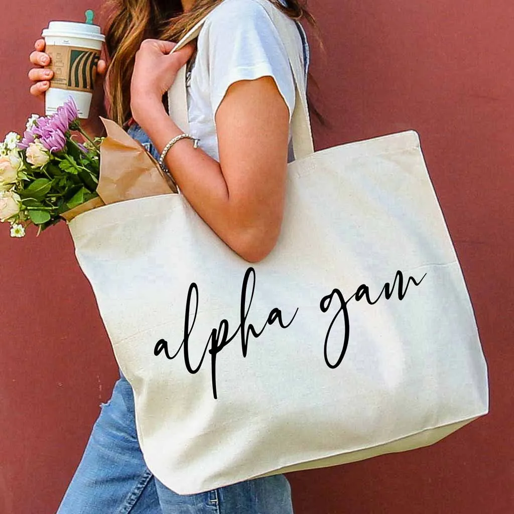 Alpha Gamma Delta Script Writing Nickname Canvas Tote Bag