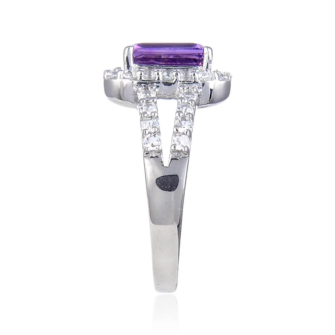 Amethyst Split Band Emerald Cut Ring