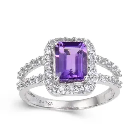 Amethyst Split Band Emerald Cut Ring