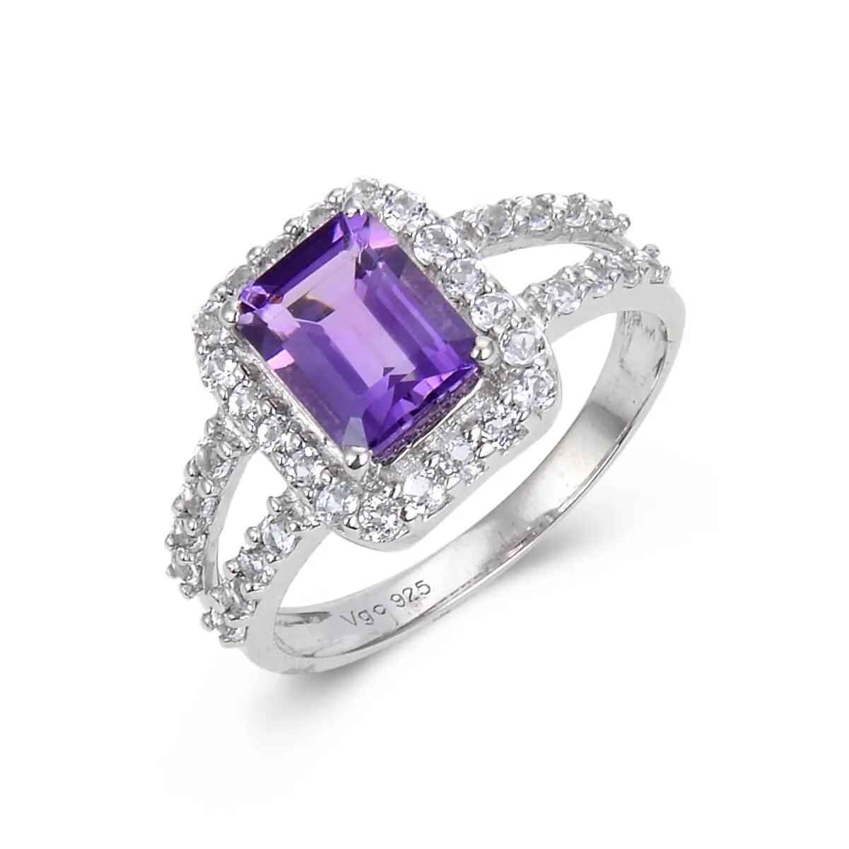 Amethyst Split Band Emerald Cut Ring