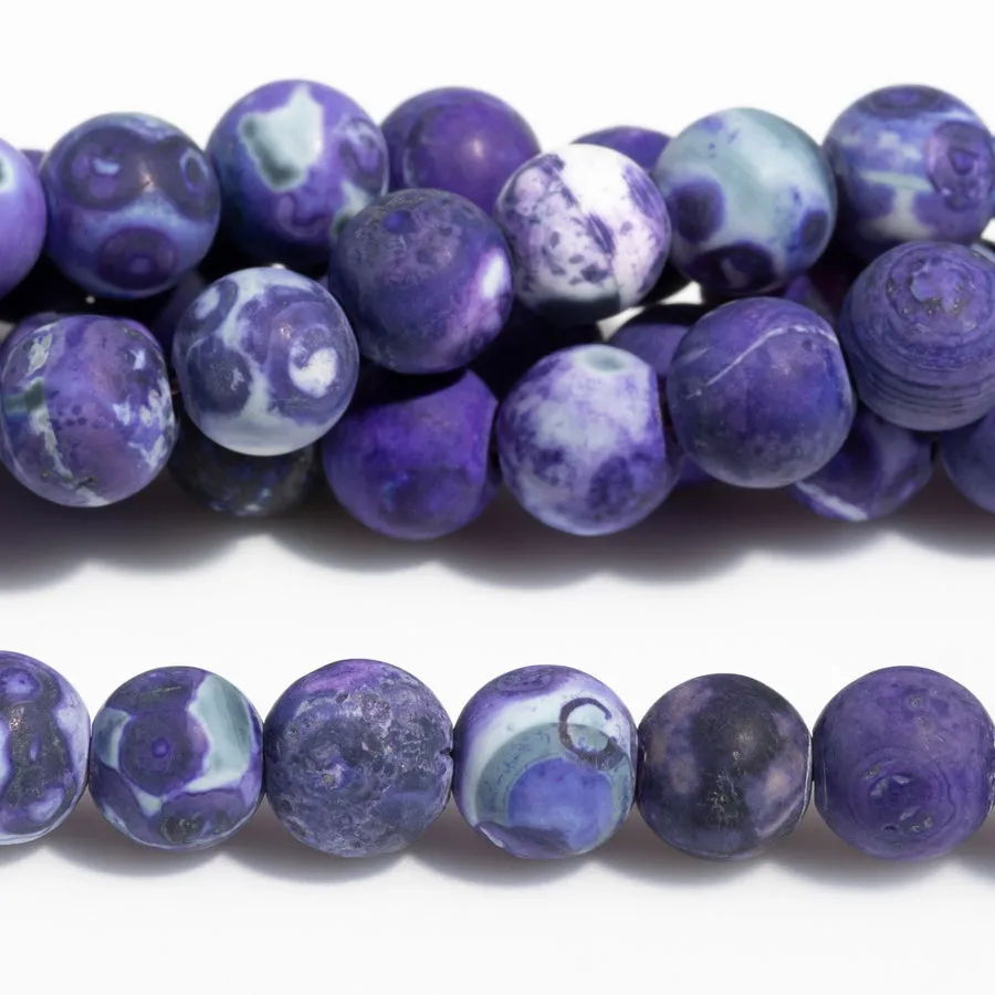 Ancient Cellar Purple Agate 8mm Round Matte - 15-16 Inch