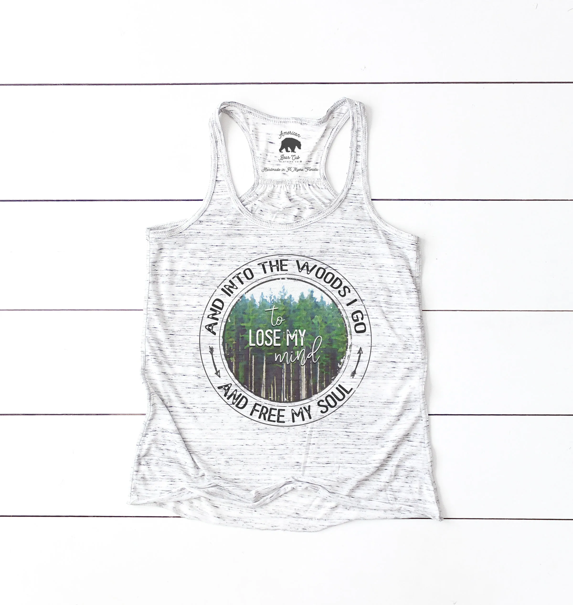 And Into the Woods I Go to Lose My Mind and Free My Soul flowy racerback tank top