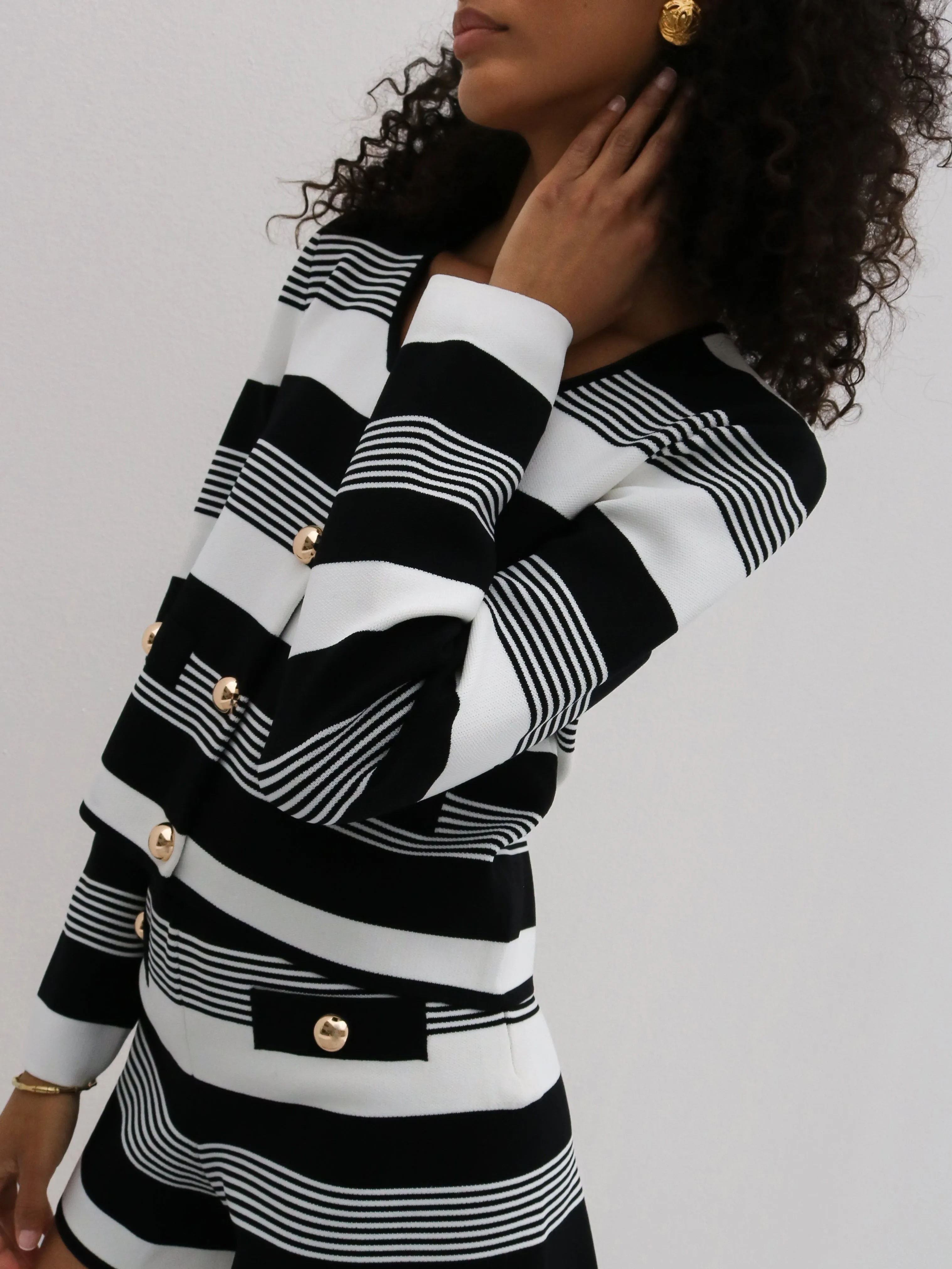 Antalia Stripe Knit Top | Black & White