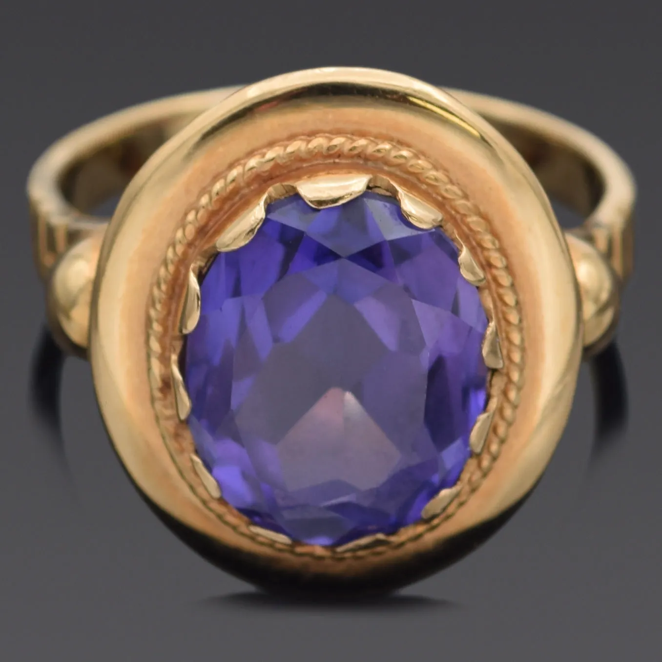 Antique 14K Yellow Gold 3.33 Carat Purple Sapphire Ring Size 4