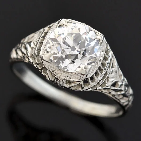 Art Deco 18kt Diamond Filigree Engagement Ring 1.59ct