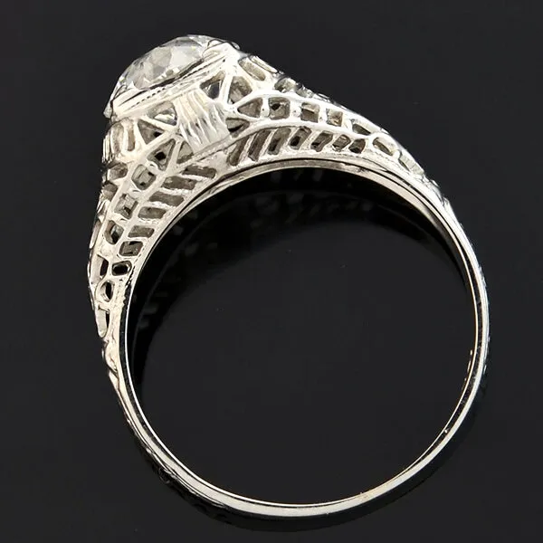 Art Deco 18kt Diamond Filigree Engagement Ring 1.59ct