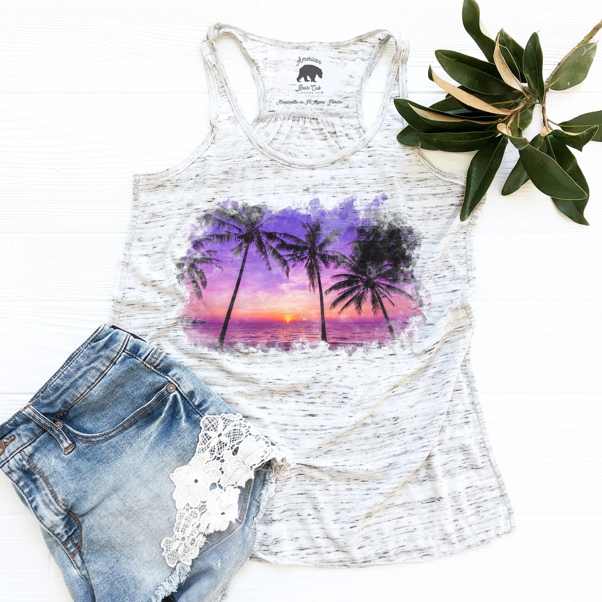 Beach Sunset Scene flowy racerback tank top