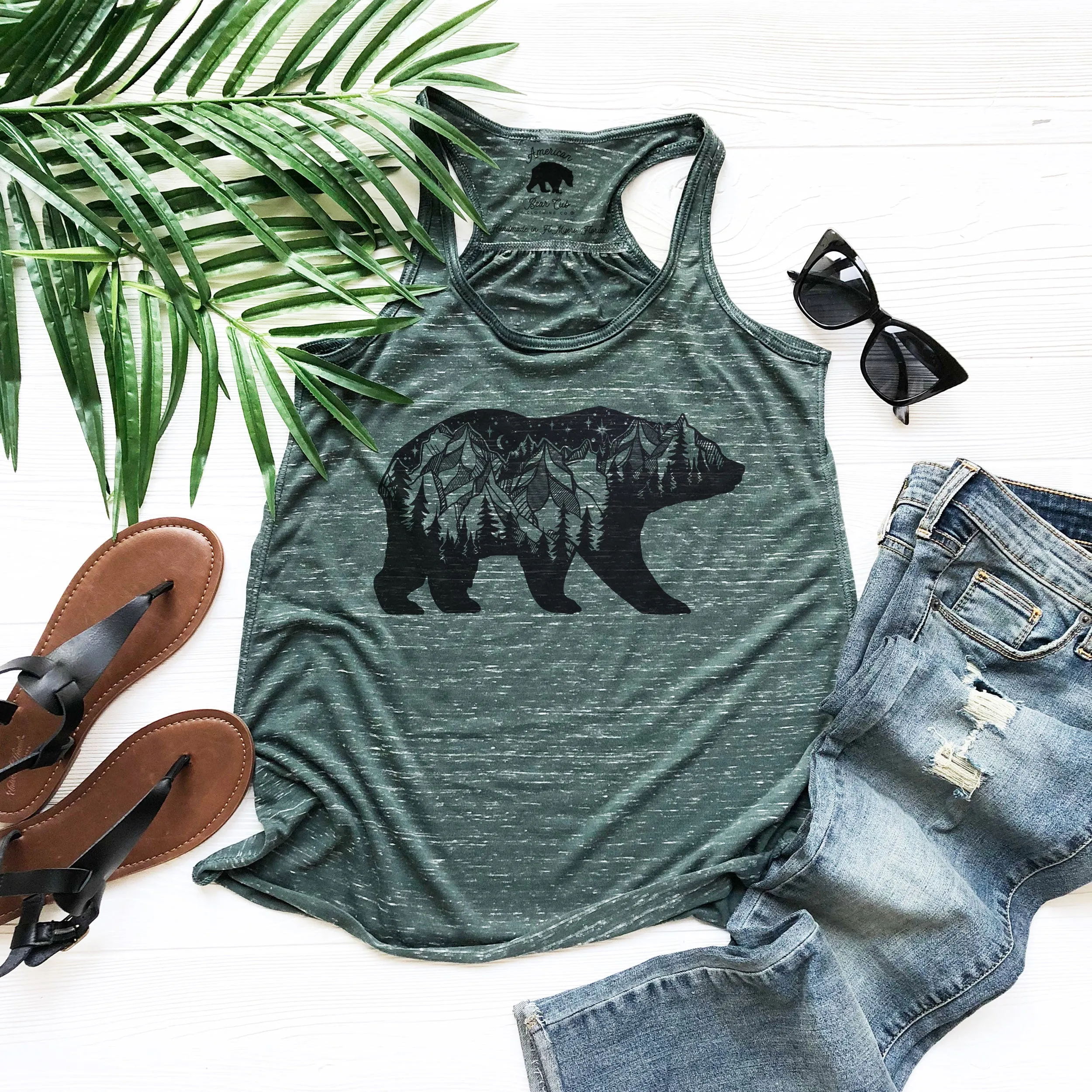 Bear Mountain flowy racerback tank tops