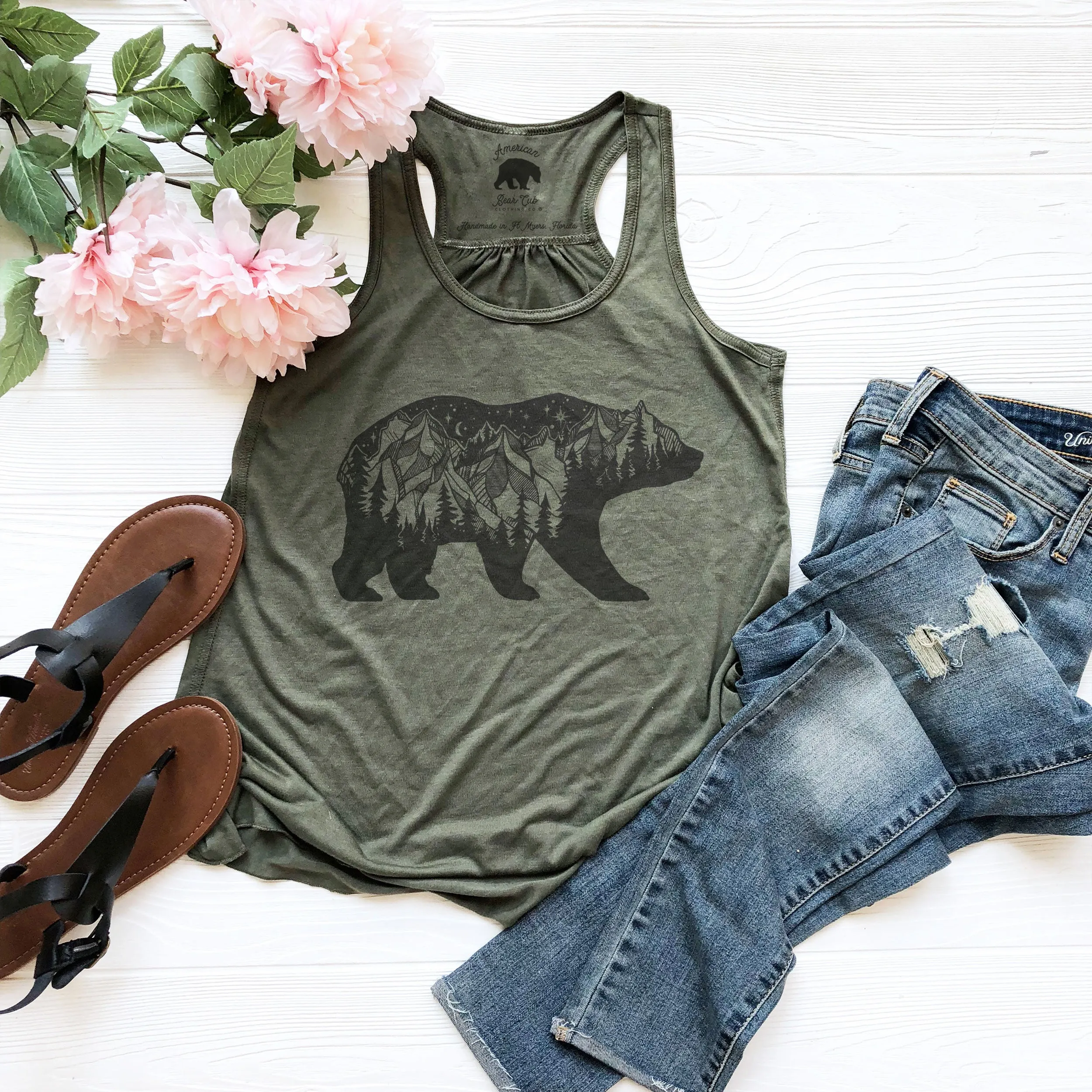 Bear Mountain flowy racerback tank tops