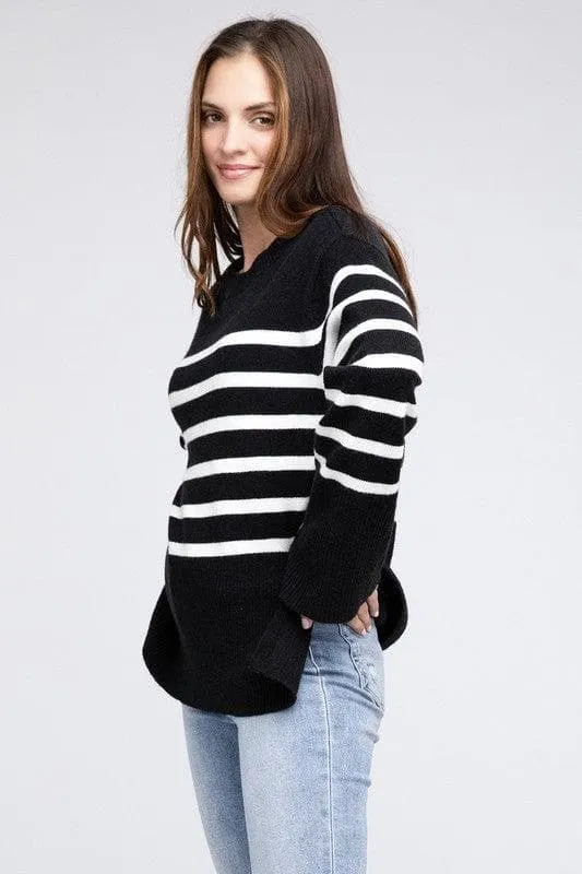 BiBi Callie Ribbed Hem Stripe Sweater