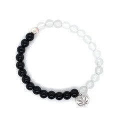 Black and White Beaded Bracelet Sterling Silver Charm