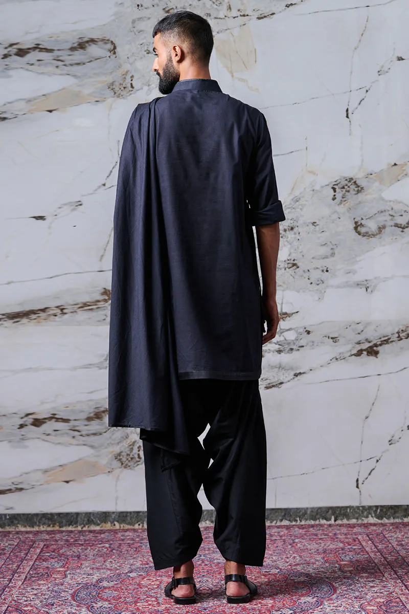 Black Draped Kurta Set