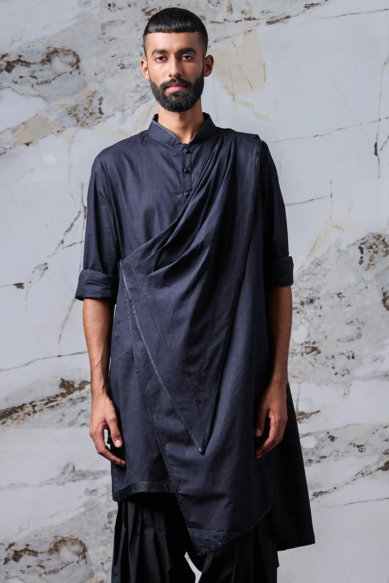 Black Draped Kurta Set