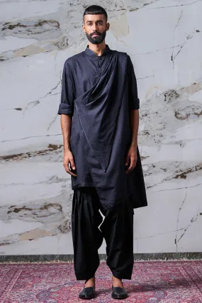 Black Draped Kurta Set