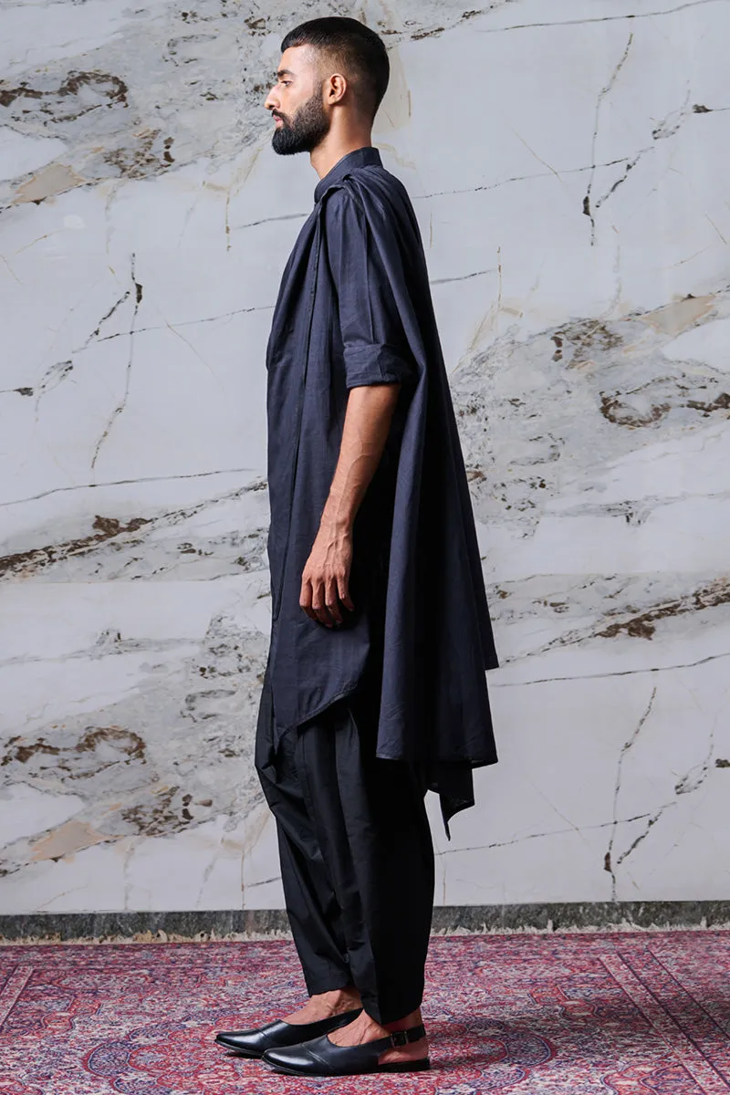 Black Draped Kurta Set