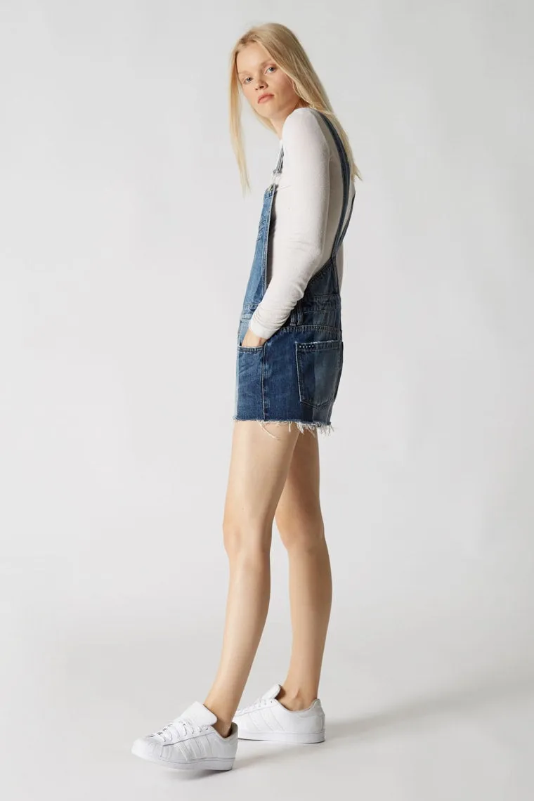 Blank NYC Funny Bone Short Denim Distressed Overalls