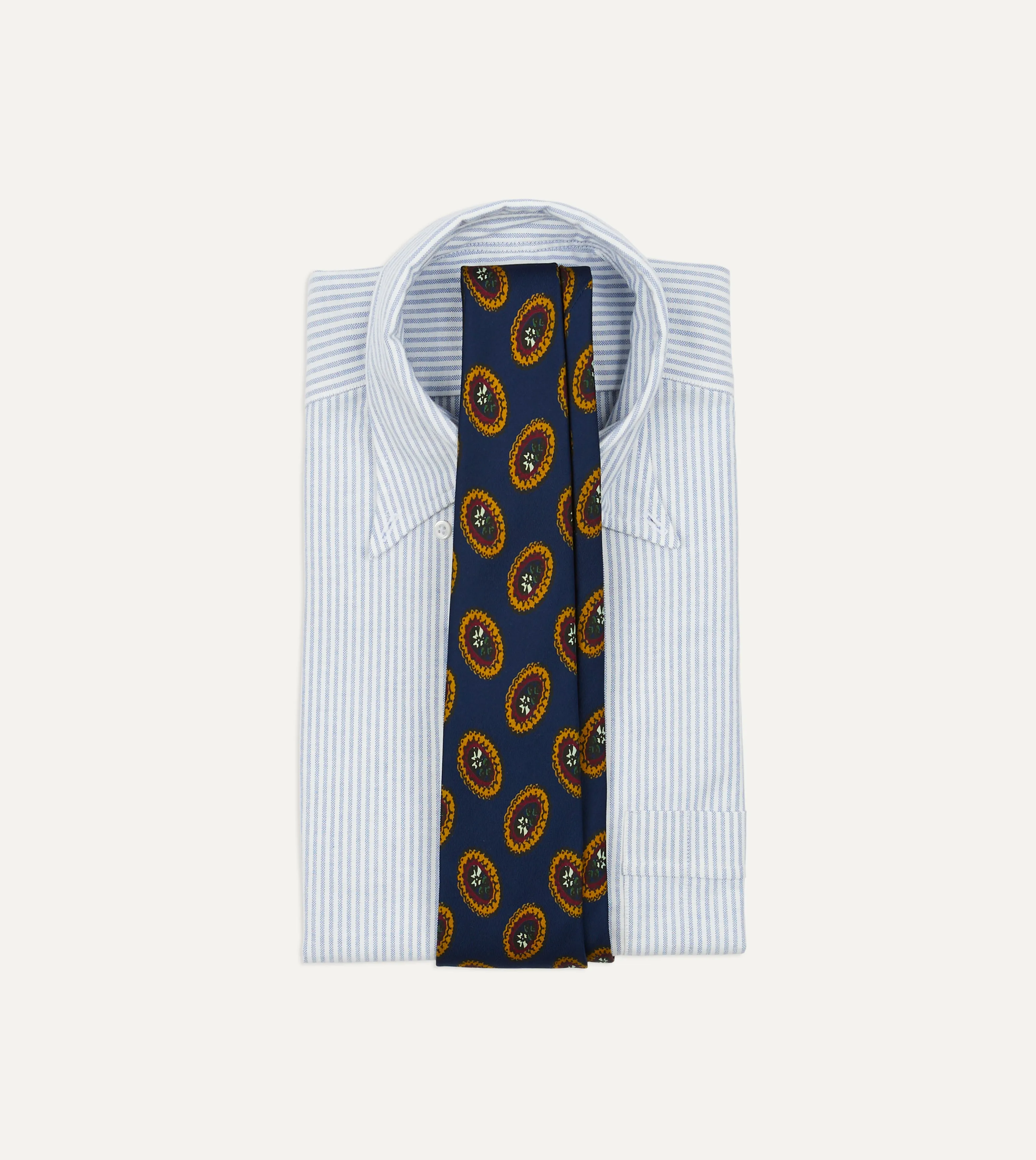 Blue Oval Medallion Print Silk Self Tipped Tie