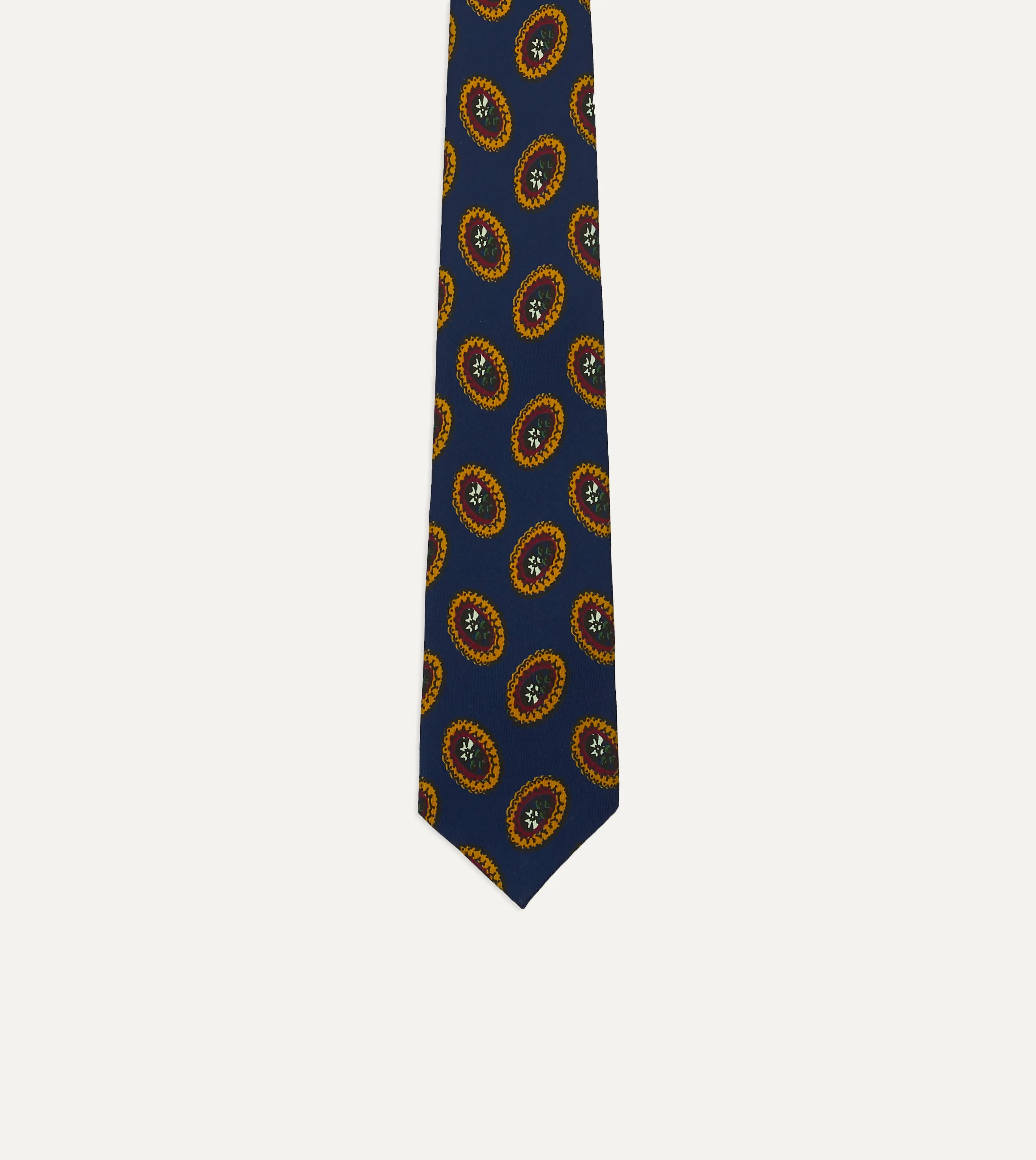 Blue Oval Medallion Print Silk Self Tipped Tie